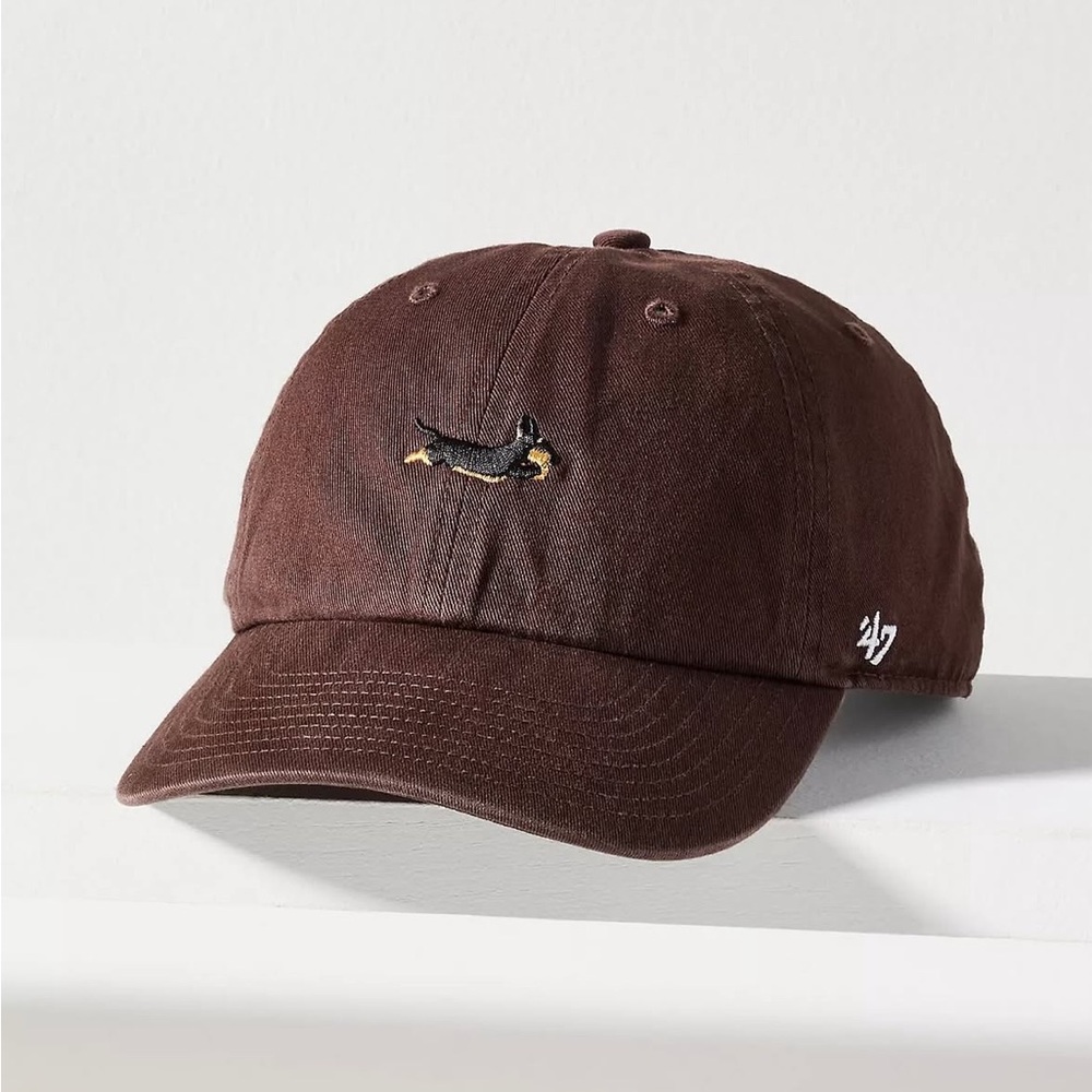 VIRAL NWT SOLD OUT Anthropologie 47 Dark Brown Embroidered Dachshund Dog Cap Hat